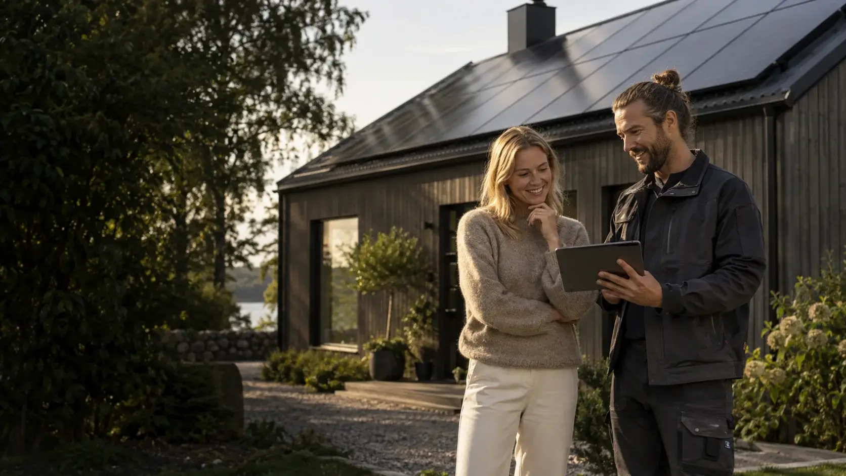 Installatör går igenom förslaget med en villaägare